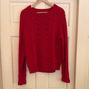 J. Crew Red Crew Neck Cable Knit Sweater